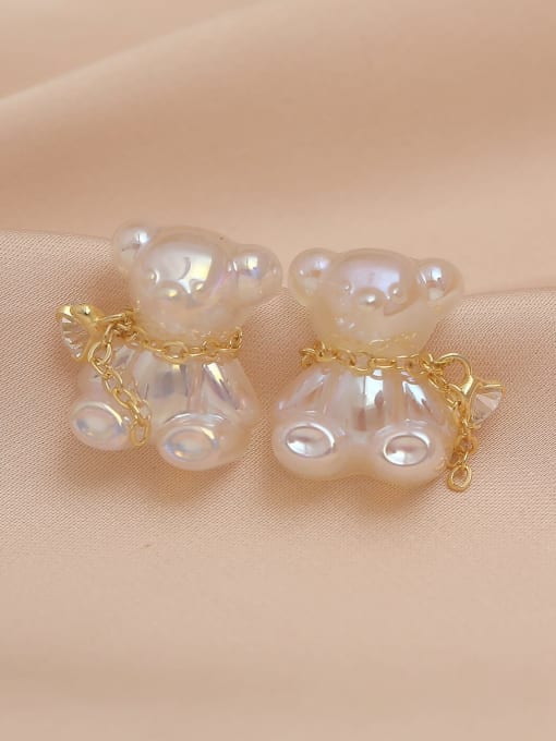 14k Gold [bear] Brass Imitation Pearl Bear Cute Stud Earring